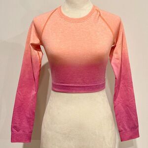 Gymshark Adapt Pink Orange Ombre Seamless Gym Long Sleeve Crop Top Small